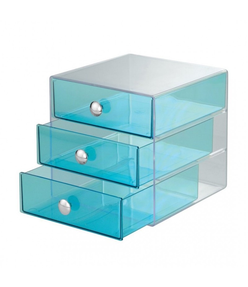 Modern 3-drawer plastic storage box, blue water