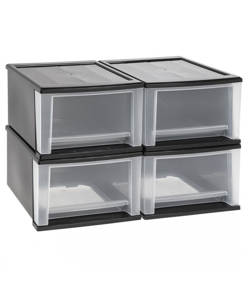 Classic and stylish 17 black stacking drawers, 4/PK