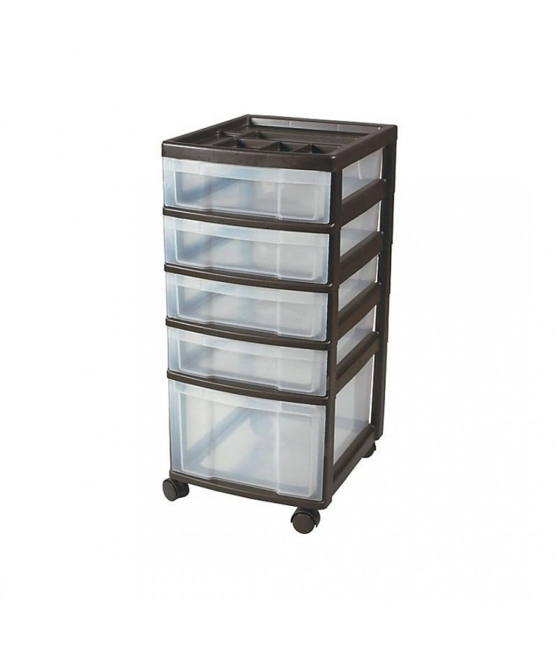 Black plastic storage box cart with 5 drawers