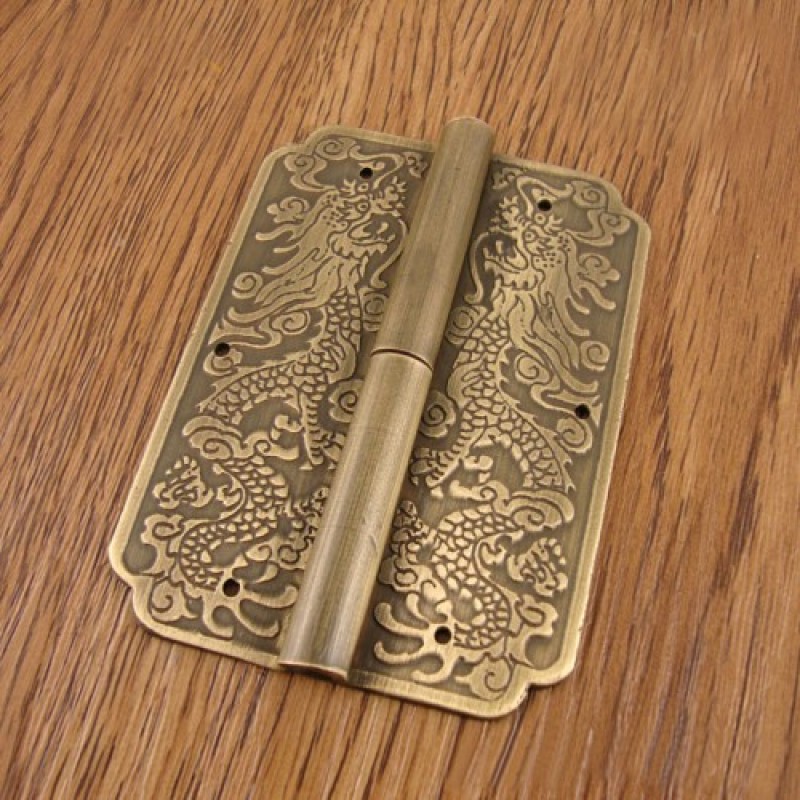 4 Hinge Chinese Furniture Brass Hardware Trunk Cabinet Door Hinges Copper Dragon 3.15&#8221;