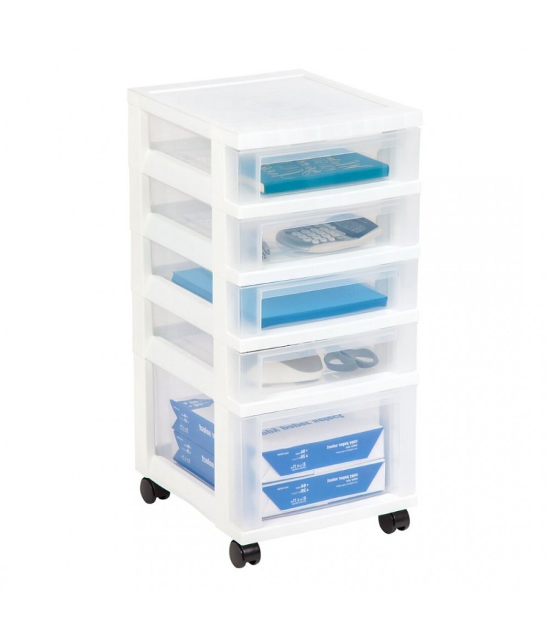 Practical 5-drawer storage cart, white, 2 pieces