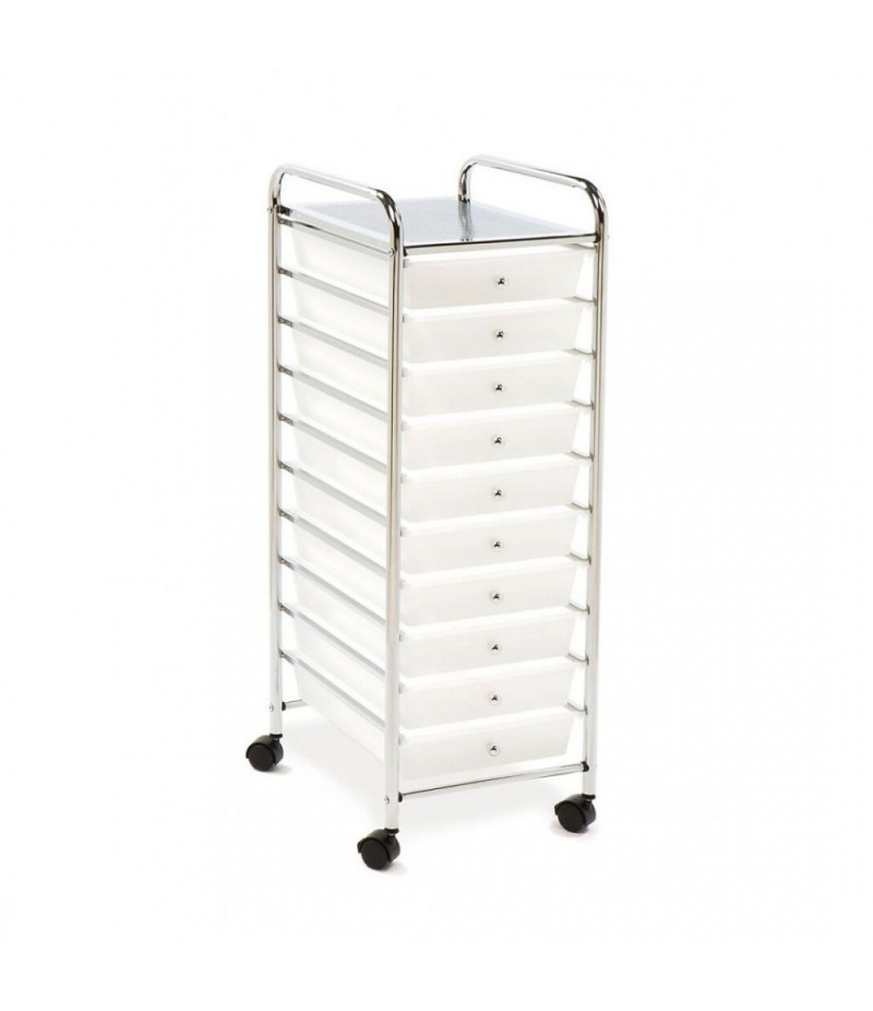 Durable classic 10 drawer organizer cart, frosted white